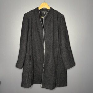 Eileen Fisher Boiled Wool Tweed Open Front Cardigan Sweater Petite Large